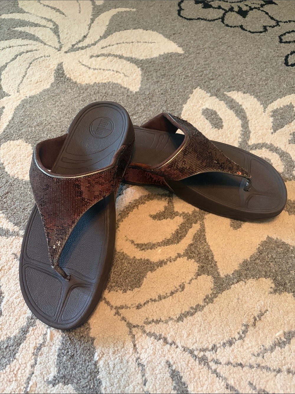 Fitflop Brown Sequin Thong Sandals with Subtle Shine